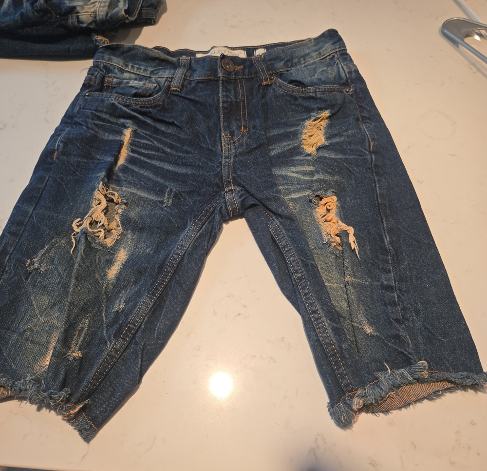 Relaxed Fit Distressed Dark Blue Denim Shorts - Men's